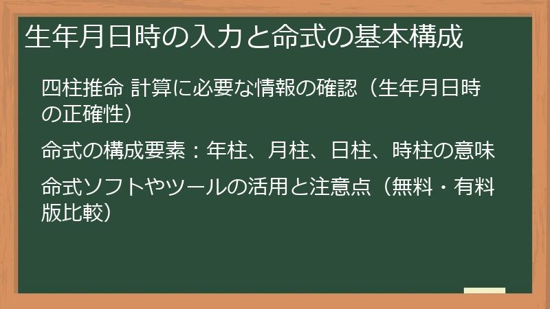 生年月日時の入力と命式の基本構成