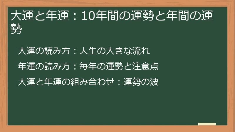 大運と年運:10年間の運勢と年間の運勢