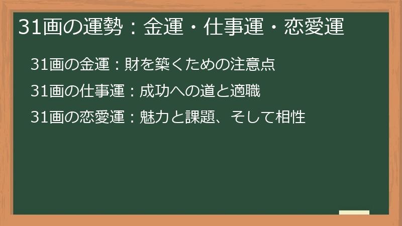 31画の運勢：金運・仕事運・恋愛運