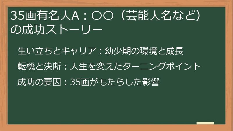 35画有名人A：〇〇（芸能人名など）の成功ストーリー