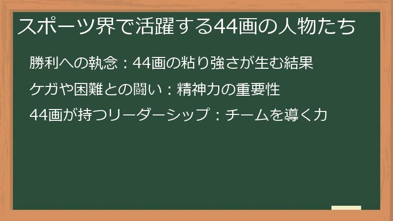 スポーツ界で活躍する44画の人物たち
