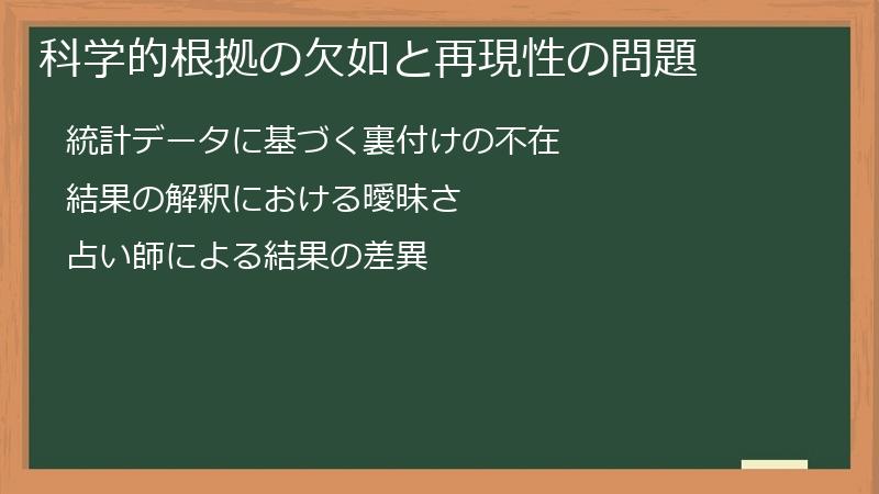 科学的根拠の欠如と再現性の問題