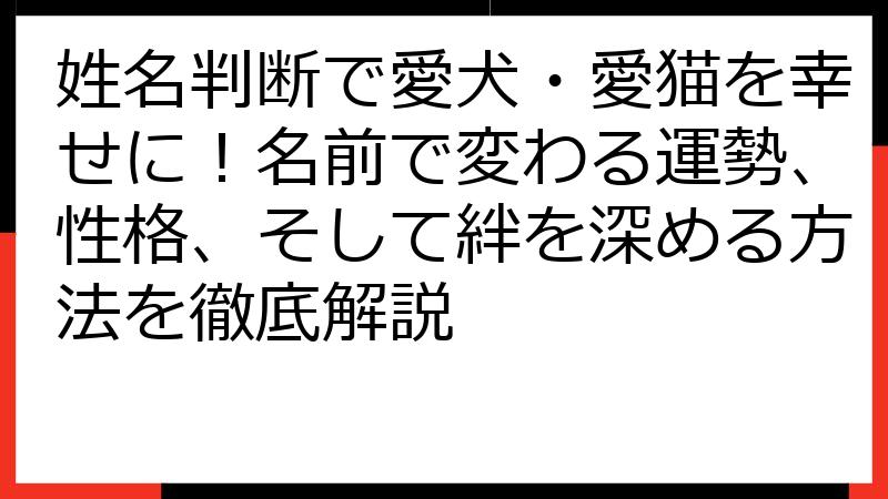 姓名判断で愛犬・愛猫を幸せに！名前で変わる運勢、性格、そして絆を深める方法を徹底解説