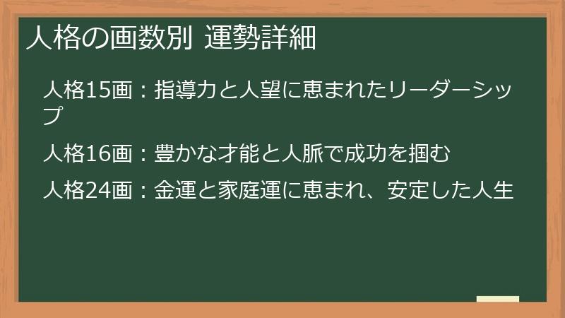 人格の画数別 運勢詳細