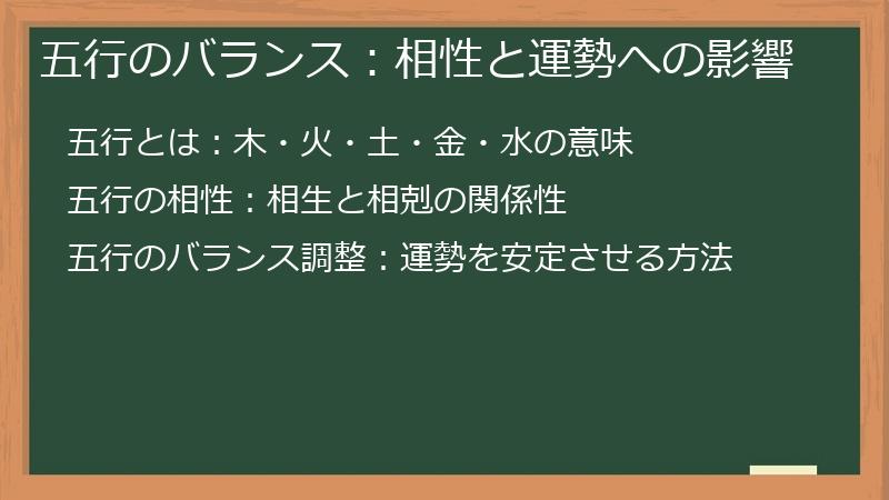 五行のバランス：相性と運勢への影響