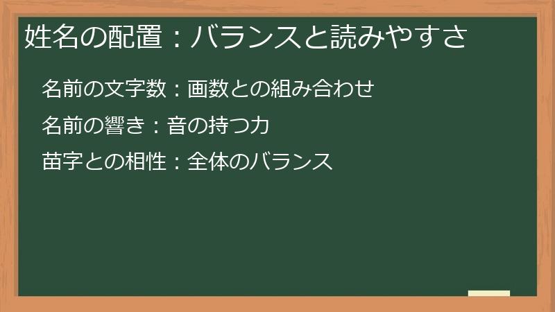 姓名の配置：バランスと読みやすさ
