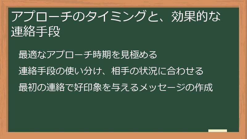 アプローチのタイミングと、効果的な連絡手段