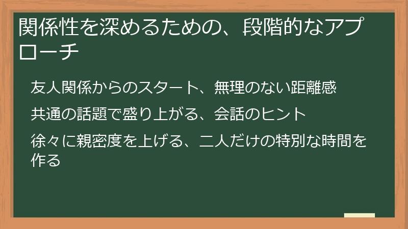 関係性を深めるための、段階的なアプローチ