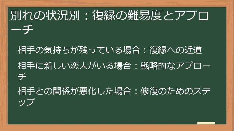 別れの状況別：復縁の難易度とアプローチ