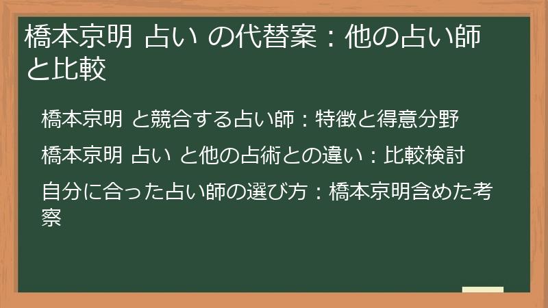橋本京明 占い の代替案:他の占い師と比較
