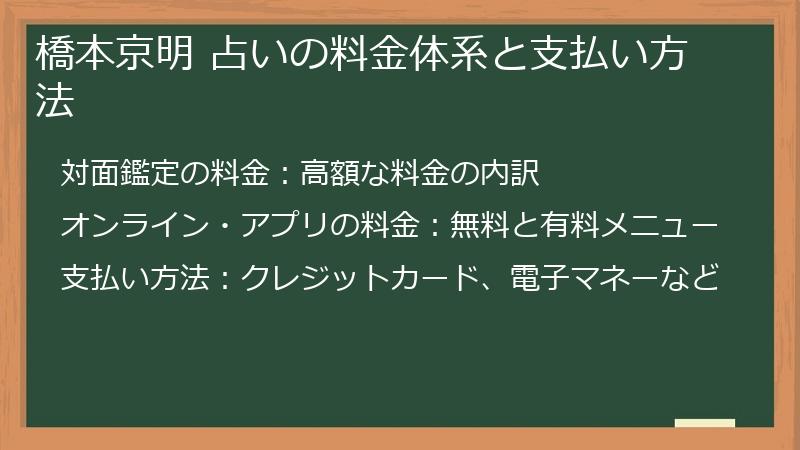 橋本京明 占いの料金体系と支払い方法