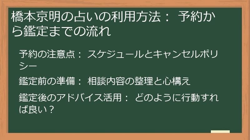 橋本京明の占いの利用方法: 予約から鑑定までの流れ