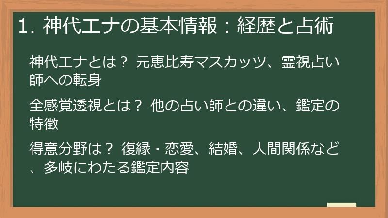 1. 神代エナの基本情報：経歴と占術