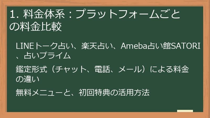 1. 料金体系：プラットフォームごとの料金比較