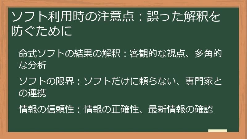 ソフト利用時の注意点:誤った解釈を防ぐために