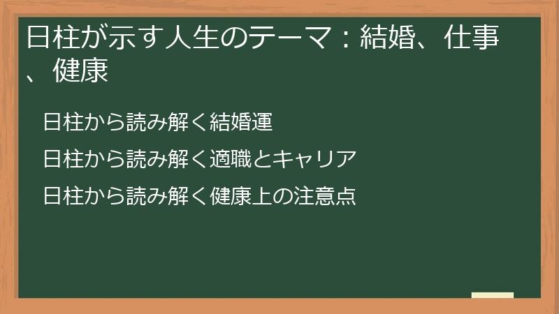 日柱が示す人生のテーマ：結婚、仕事、健康