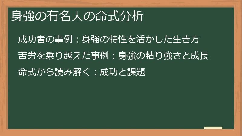 身強の有名人の命式分析