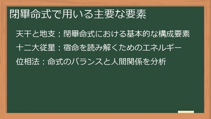 閉畢命式で用いる主要な要素
