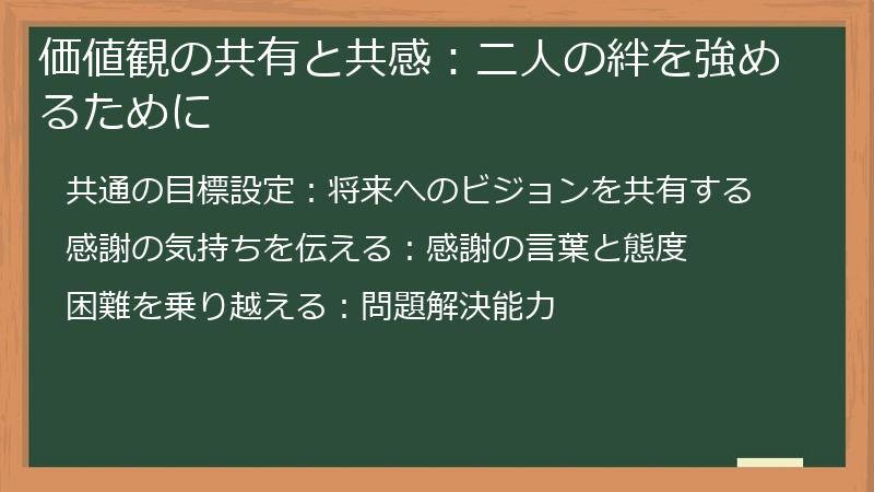 価値観の共有と共感：二人の絆を強めるために