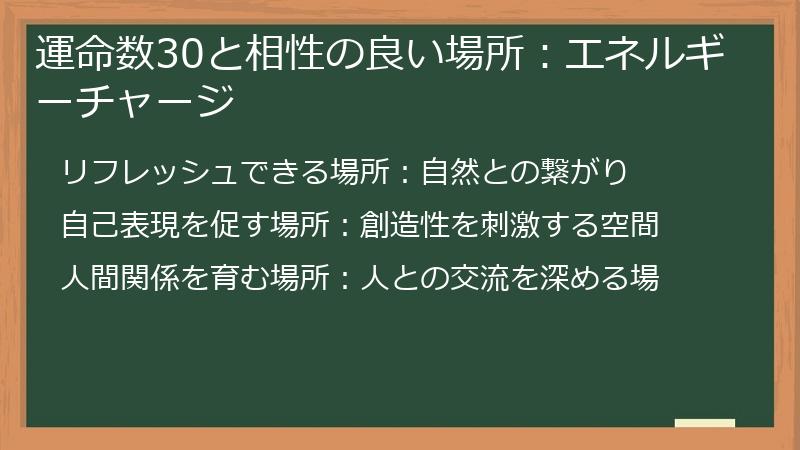 運命数30と相性の良い場所：エネルギーチャージ