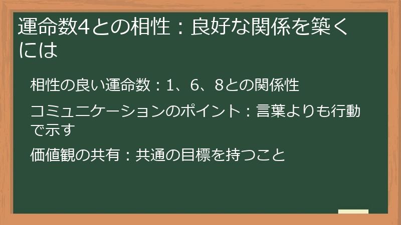 運命数4との相性：良好な関係を築くには