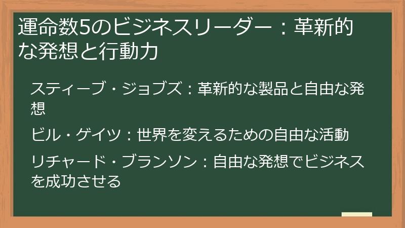 運命数5のビジネスリーダー：革新的な発想と行動力