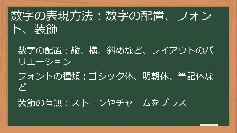 数字の表現方法：数字の配置、フォント、装飾