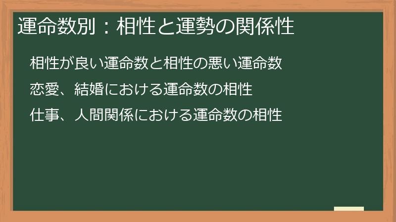 運命数別：相性と運勢の関係性