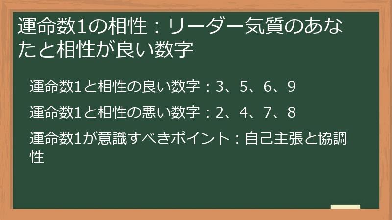 運命数1の相性：リーダー気質のあなたと相性が良い数字