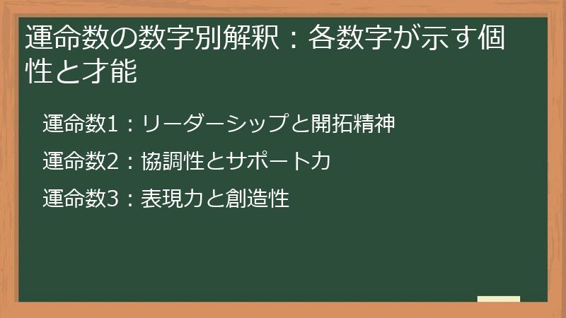 運命数の数字別解釈：各数字が示す個性と才能