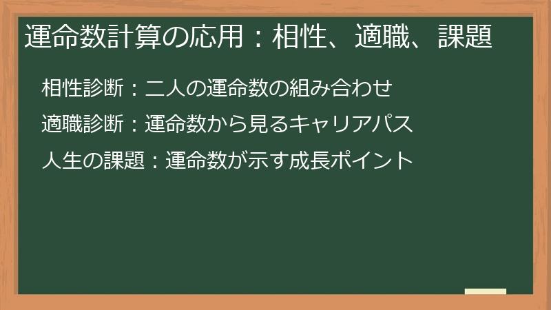 運命数計算の応用：相性、適職、課題