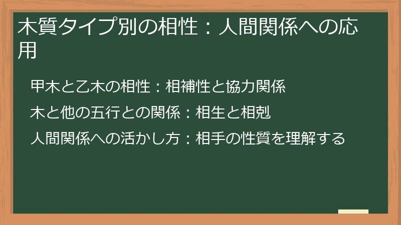 木質タイプ別の相性：人間関係への応用