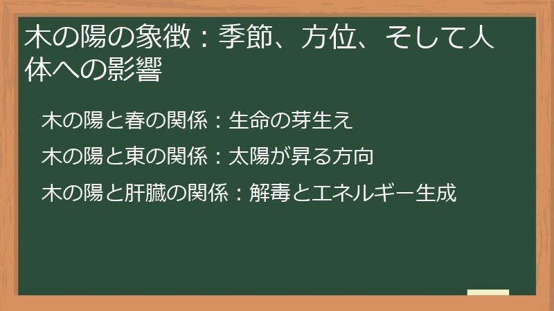 木の陽の象徴：季節、方位、そして人体への影響