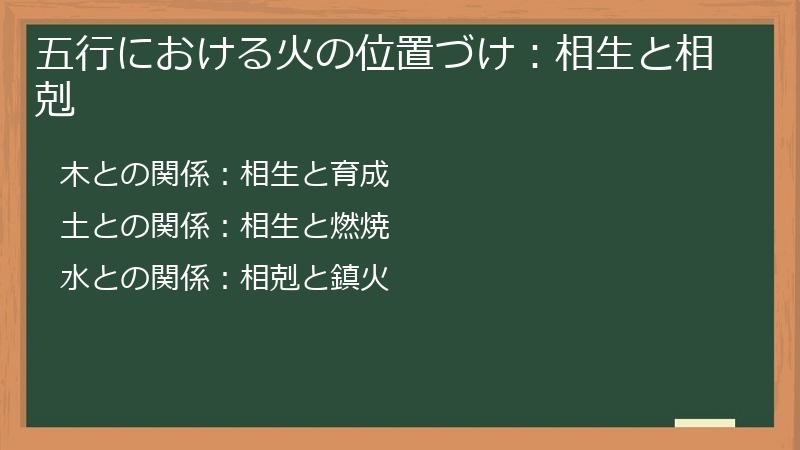 五行における火の位置づけ：相生と相剋
