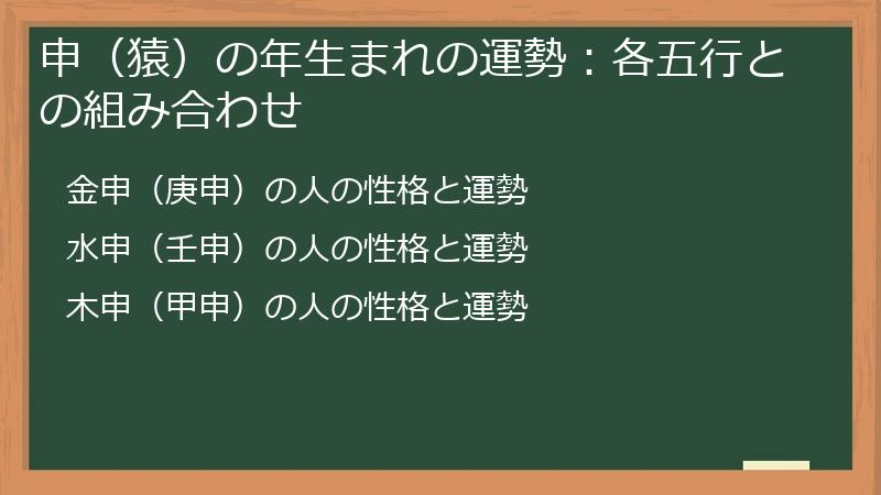 申（猿）の年生まれの運勢：各五行との組み合わせ