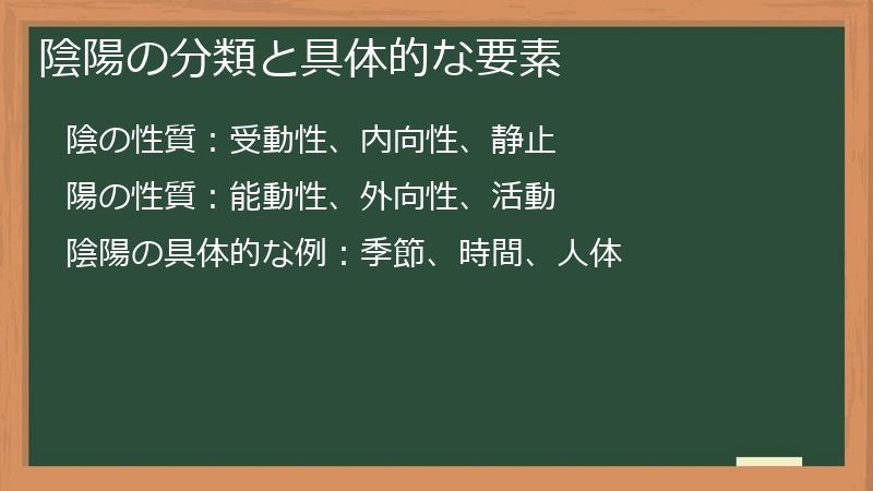陰陽の分類と具体的な要素