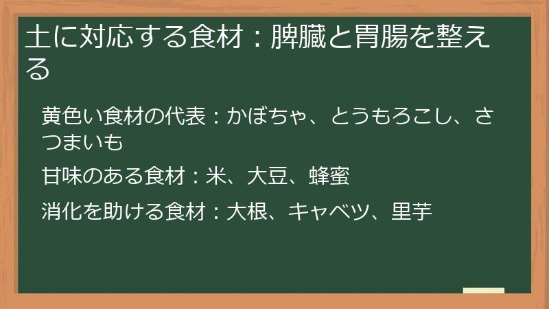 土に対応する食材：脾臓と胃腸を整える