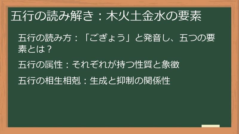五行の読み解き：木火土金水の要素