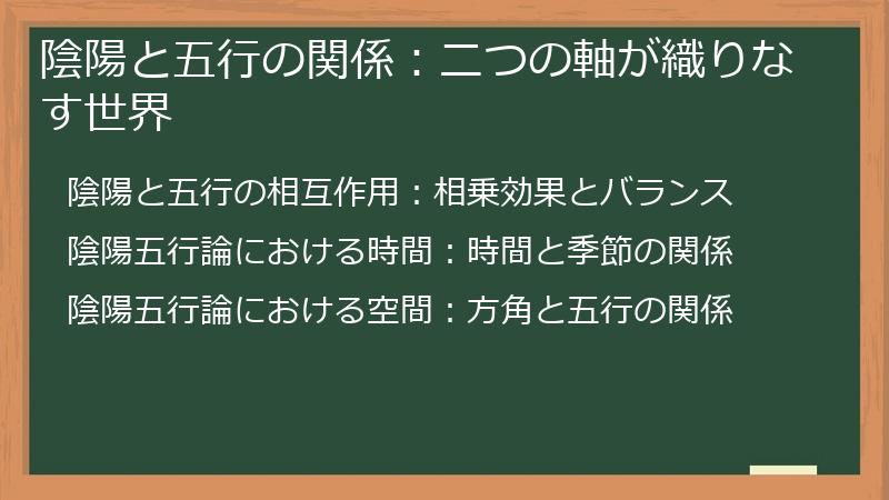 陰陽と五行の関係：二つの軸が織りなす世界