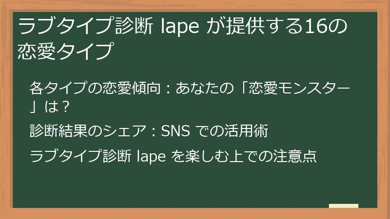 ラブタイプ診断 lape が提供する16の恋愛タイプ