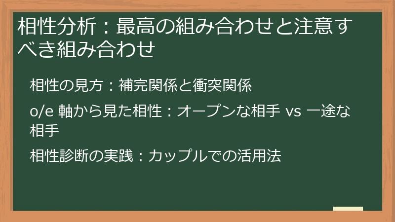相性分析：最高の組み合わせと注意すべき組み合わせ
