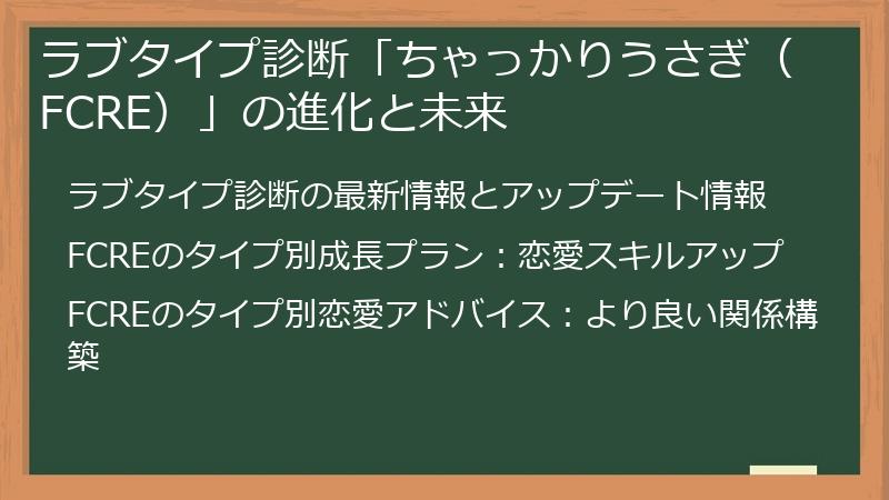 ラブタイプ診断「ちゃっかりうさぎ（FCRE）」の進化と未来