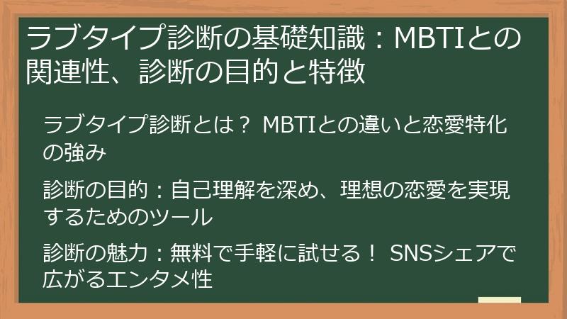 ラブタイプ診断の基礎知識：MBTIとの関連性、診断の目的と特徴