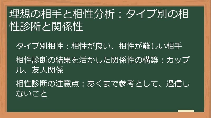 理想の相手と相性分析：タイプ別の相性診断と関係性