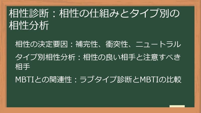 相性診断：相性の仕組みとタイプ別の相性分析